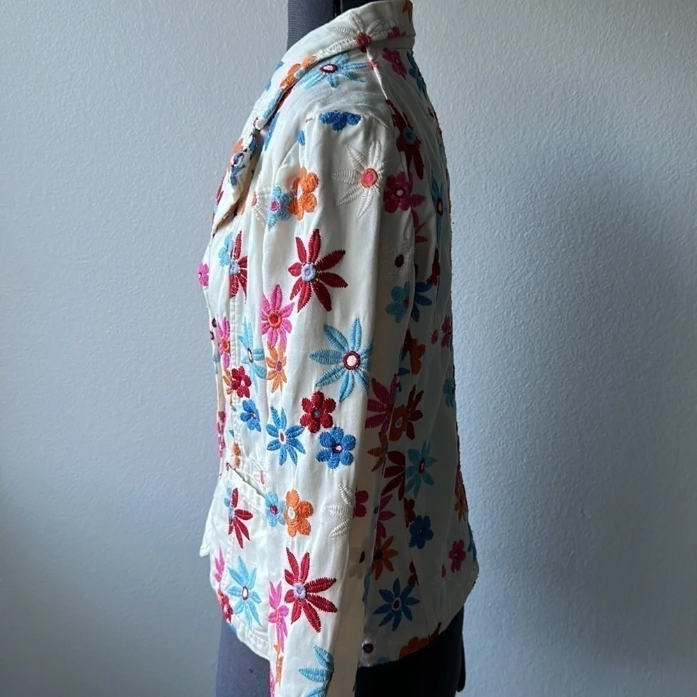 Johnny Was jacket tan blazer embroidered floral multicolored size medium
